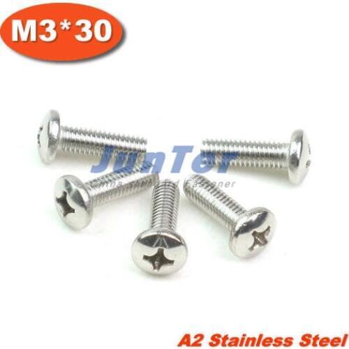 100pcs/lot DIN7985 M3*30 Stainless Steel A2 Pan Head Phillips (Cross recessed pan head) Screw