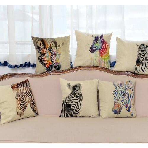 2018 New Watercolor Zebra Decorative Throw Pillow Cover Colorful Black White Nordic Cotton Linen 18 inches Sofa Cushion Covers