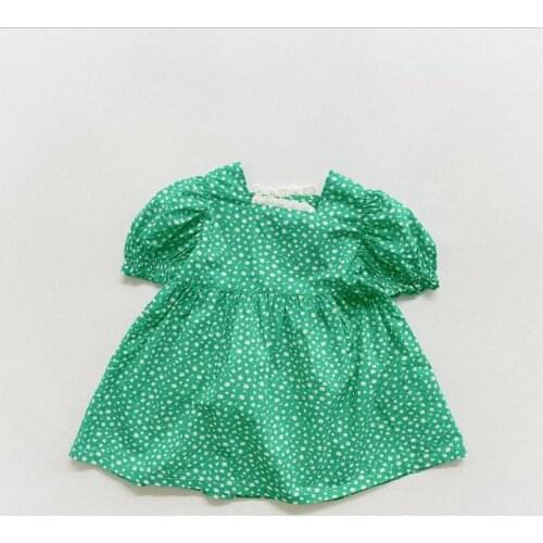 2021 Korea style girls printed dress fashion cotton shorts sleeve summer girls dresses