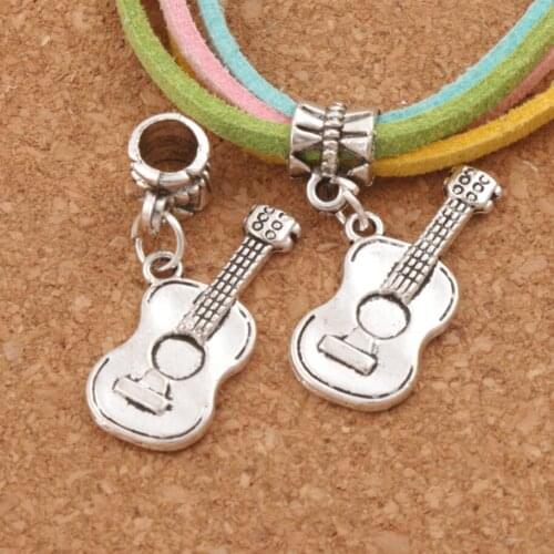 Acoustic Guitar Music Player Charm Beads 20pcs Zinc Alloy Fit European Bracelets Jewelry DIY B291 29.9x11.5mm