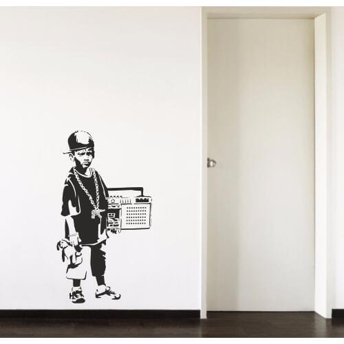 Banksy Hip Hop Boy Teenager Radio Cool Cap Hallway Boy Bedroom Livingroom Home Window Decor Vinyl Art Wall Decal Sticker B099