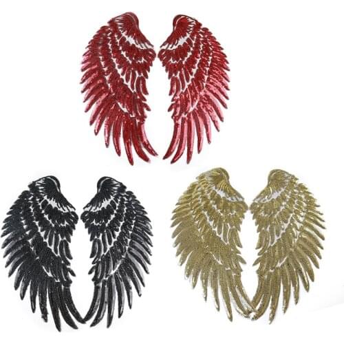Large Wing Patch Embroidery Sequin Applique for Clothes Iron on Transfer Decoration Cloth Stickers T-shirt Sewing Accessories