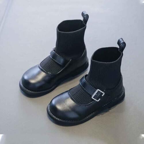 Princess Girls Martins Boots Platform PU Leather+Elastic Knitted Socks Boots Spring Autumn Short Boots Kids Moccasin Botas Shoes