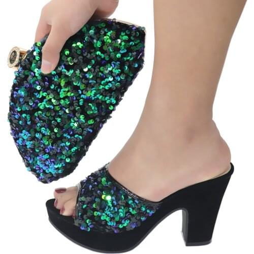 Doershow Italian Shoes With Matching Bags Set Italy African Womens Party Shoes and Bag Sets GREEN Color Women shoes!SDG1-2