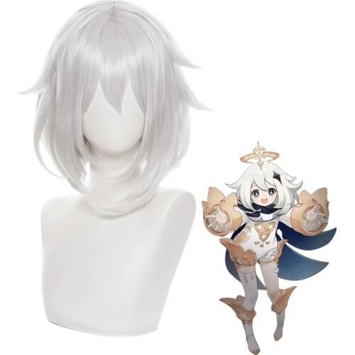 Genshin Impact Cosplay Paimon Wig Women Short Heat Resistant Synthetic Hair Peluca Anime Wig