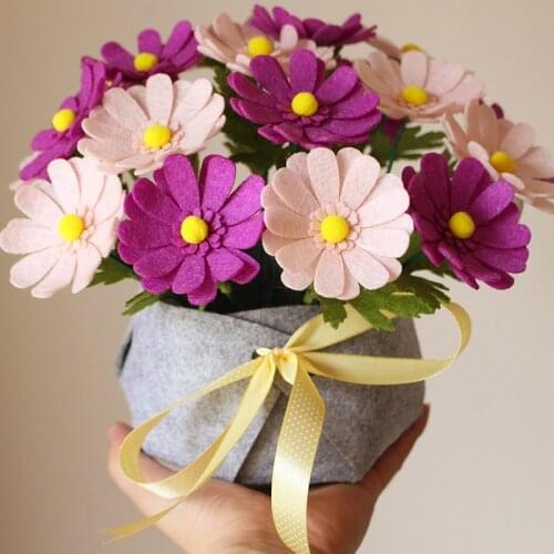 Hot DIY Rose Daisy Flower Pot Fabric Felt Kit Cut free Non-woven Cloth Craft DIY Sewing Set Felt Handwork Material