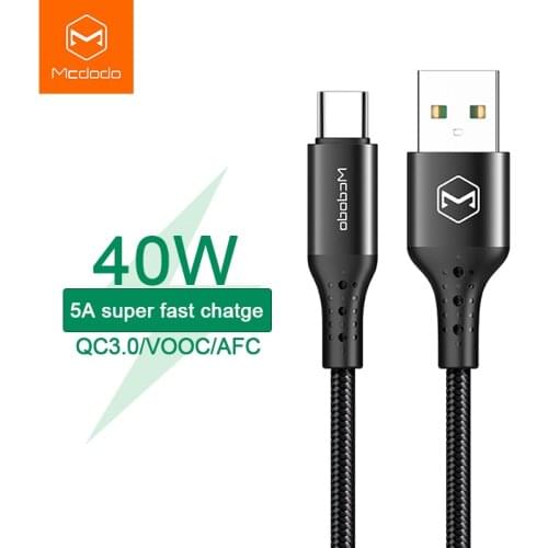 Mcdodo USB C Cable 5A Super Fast Charge 40W For Huawei OPPO VOOC Flash Charger QC4.0 For Xiaomi Samsung LG AFC Type C Data Cable