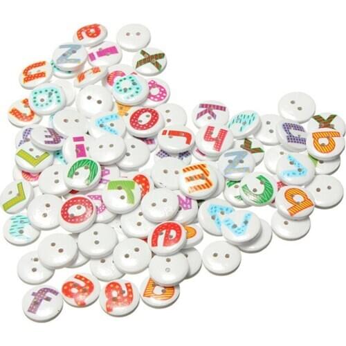 Quality 100Pcs Mixed Painted Letter Alphabet Wooden Sewing Button Scrapbooking