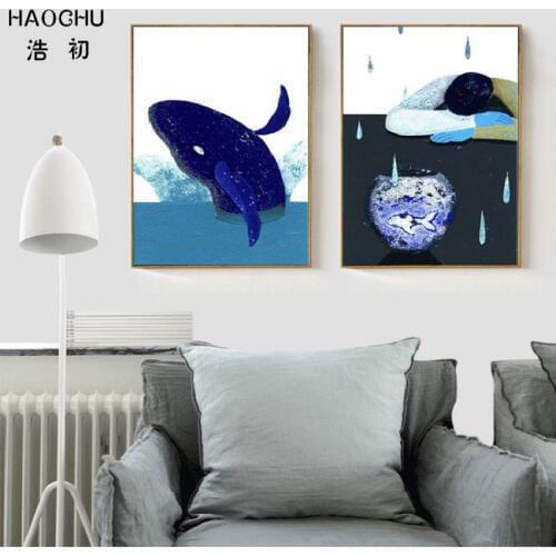 HAOCHU Nordic Decoration Painting Living Room Bedroom Modern Simple Cartoon Pattern Wall Mural Canvas Painting Childrens Room