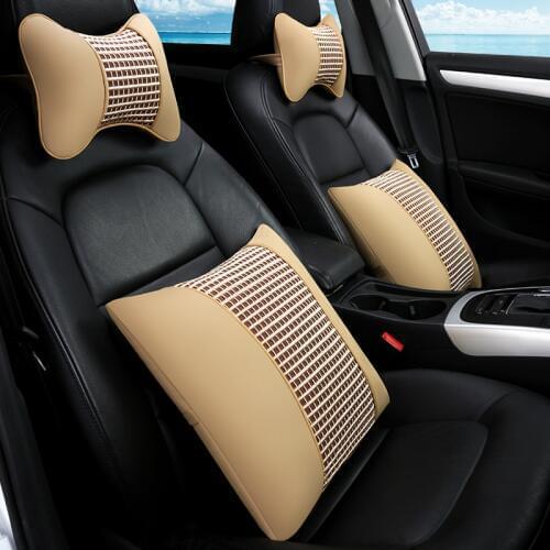 KKYSYELVA Leather Car Headrest Pillow Neck Pillows Lumbar Support for Office Chair Waist Back Support Car Styling