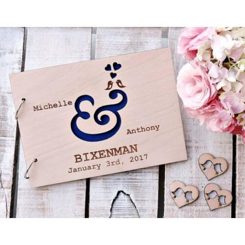 Wooden Wedding Guest Book Love Birds Wedding Anniversary Bridal Shower Gift