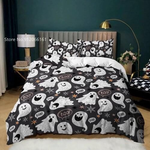 Funny Horror Bedding Set Happy Halloween Duvet Cover 3D Print Pumpkin Spider Web Bed Quilt Cover Home Dorm Decor Bedspread