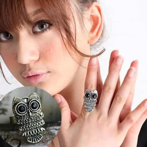 Fashionable personality owl ring female retro couple adjustable ring cute metal animal ring party Valentines Day gift