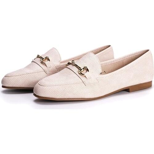 High Quality Fashion Elegant Flat Loafers Womens Shoes Gold Metal Slip On Female Wedding Party Office Faux Leather Pumps