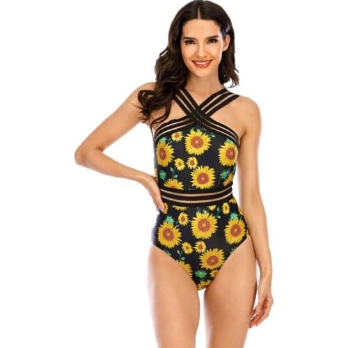 Fashion Women Bikini Sets Sexy One-piece Bikini Fashion Sunflower Printing Backless High-waist Slim Fit Swimsuit Streetwear