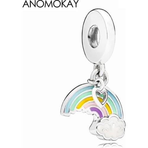 New Design Rainbow Moon Heart Charm Pendant fit Original Bracelet Necklace Rainbow Enamel Pendant Beads for DIY Jewelry Making