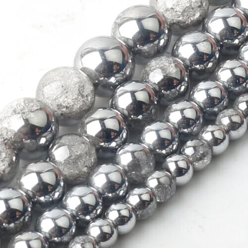 Wholesale Silver Color Plating Crystal Cracked Round Loose Stone Beads 4/6/8/10/12MM For Making DIY Bracelets Jewelry