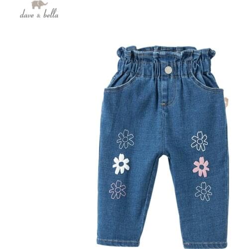 DBJ18802 dave bella autumn baby girls fashion floral pockets pants children full length kids girl pants infant toddler trousers