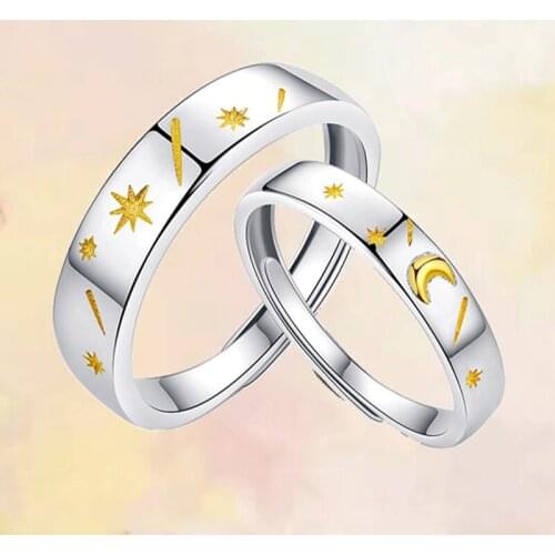 2021 Paired Sun and Moon Couple Matching Rings for Lovers Trendy star Silver Color adjustable Finger Rings for Men Women Jewelry