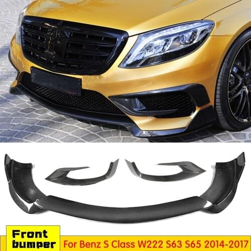 Carbon Fiber Front Lip Spoiler Foglamp Vent Trim Covers For Mercedes Benz S Class W222 S63 S65 2014-2017 Head Bumper Guard