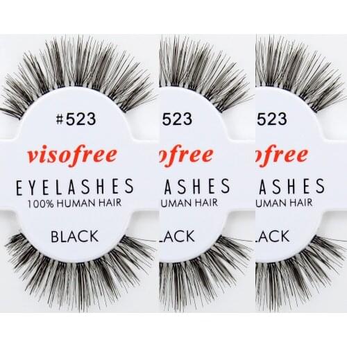 12 pairs/lot Visofree Eyelashes 100% Human Hair Handmade False Eyelashes Messy Nature Eye Lashes #523 maquiagem