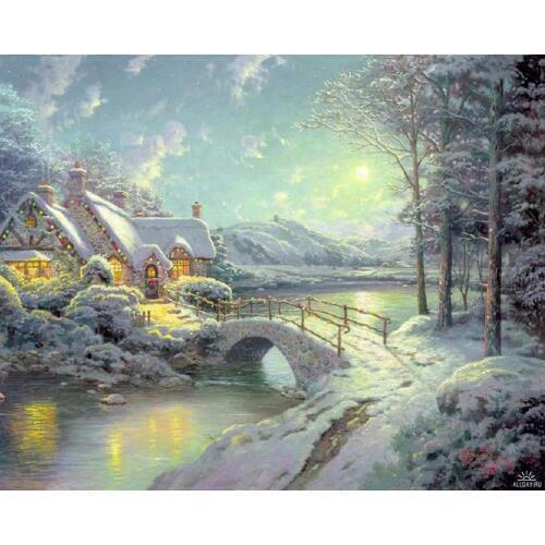Needlework.For embroidery,DIY 14CT Unprinted Art Cross stitch kits Snow landscape beauty Forest Cross-Stitching decor crafts