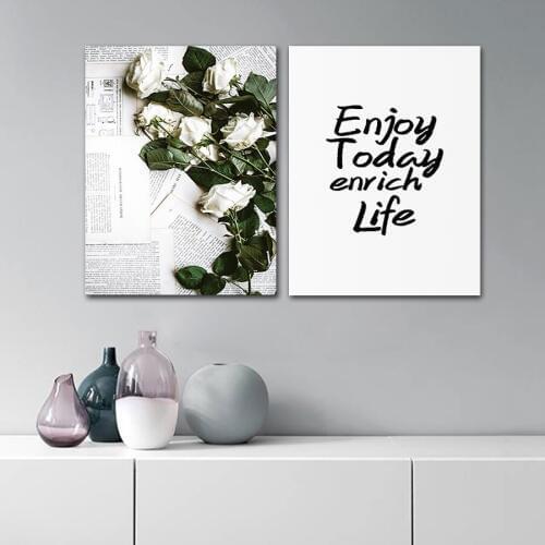 Nordic Minimalist White Rose Posters and Prints Flower Canvas Art Painting Girls Room Decor Bedroom Decoration Wall Art Picture