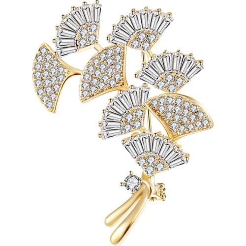 Vintage Crystal Ginkgo biloba Brooches Pins Clear Rhinestone Brooch Wedding Bridesmaid Leaves Pin Dress Jewelry Broach for Women