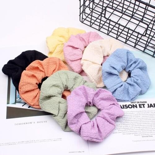 2021Simple Color Wild Pleated Satin Fabric Hair Tie Girls' Women Hair Elastic Hair Band Hair Ropes Hair Accessories Headwear
