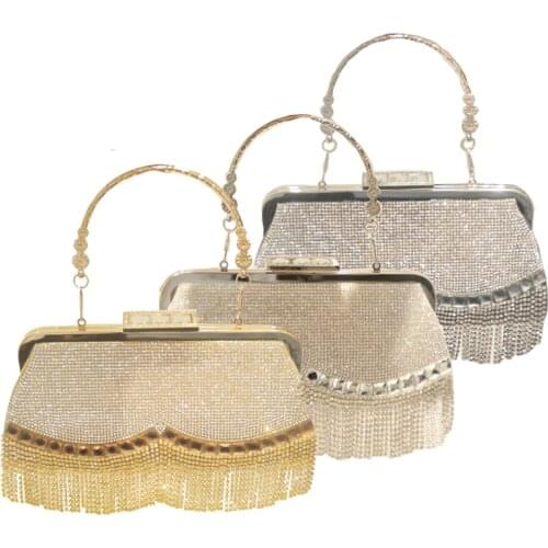 Luxury Designer Women Diamond Clutch Handbag Rhinestone Beaded Tassel Evening Bag Ladies Crystal Wedding Bridal Clutch Purse