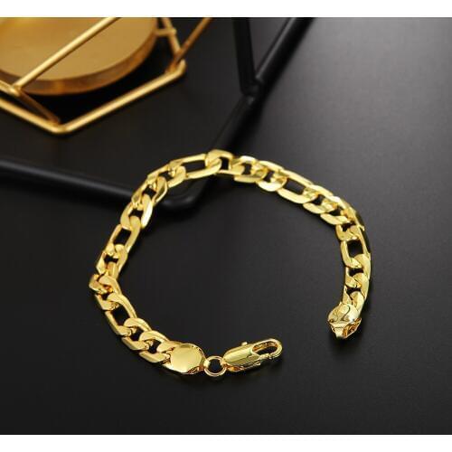 Gold color Silver color pretty women men noble nice bracelet fashion charm 8mm chain jewelry wedding party , 18K LH024