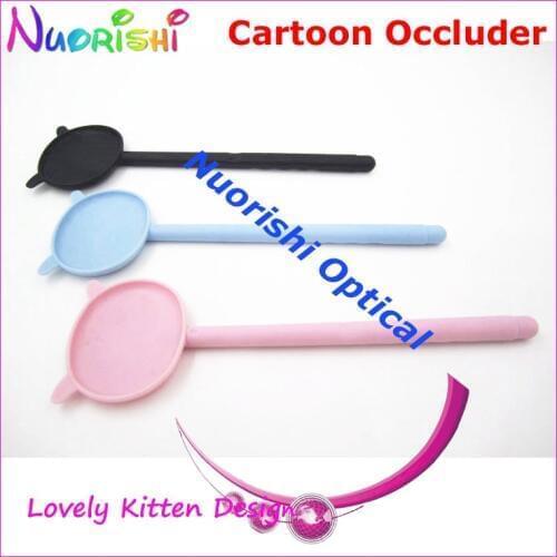205K Lovely Kitten Design Cartoon Plastic Black Pink Light Blue Ophthalmic Vision Test Eye Occluder Free Shippping