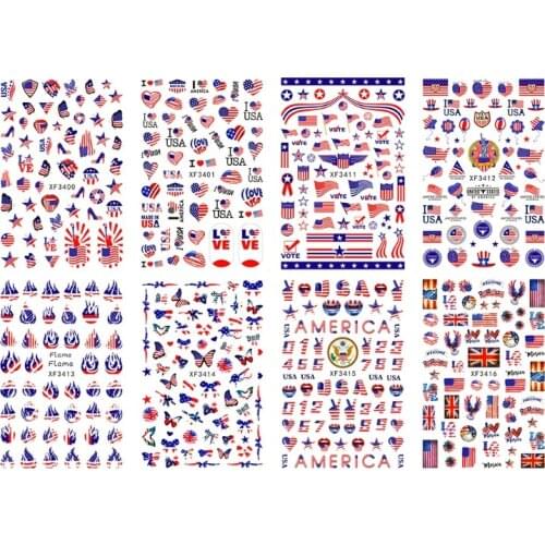 8Pcs/set Cute National Day DIY Manicure Decals Flag Nail Stickers American Independence Day Nails Art Decorations