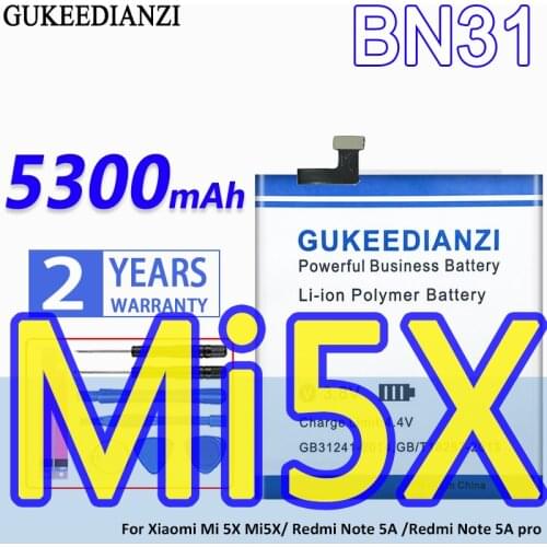 GUKEEDIANZI BN31 High Capacity 5000mAh Battery For Xiaomi Mi 5X Mi5X/ Redmi Note 5A /Redmi Note 5A pro Phone Replacement Battery
