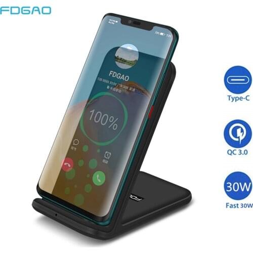 FDGAO 30W Qi Wireless Charger For iPhone 12 11 8 Plus XS XR QC 3.0 Fast Charging Dock Stand for Samsung S21 S20 Galaxy Note 20
