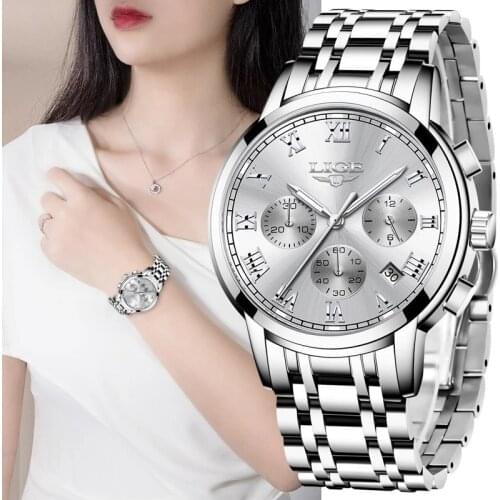 LIGE 2021New Fashion Women Watches Ladies Top Brand luxury Waterproof Quartz Clocks Watch Women Stainless Steel Date Gift Clock