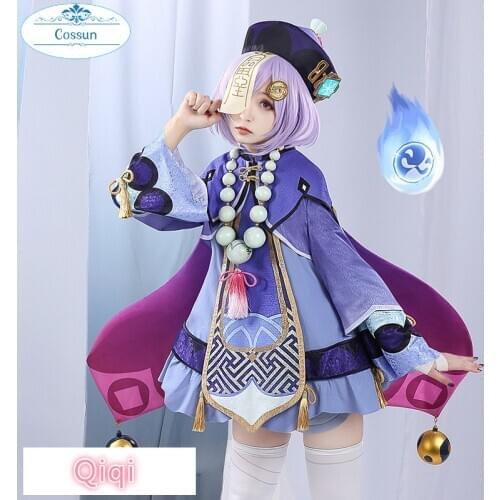 COSSUN Genshin Impact Qiqi Zombies Freeze Back Into The Night Game Suit Purple Lovely Dress Cosplay Costume Halloween Party