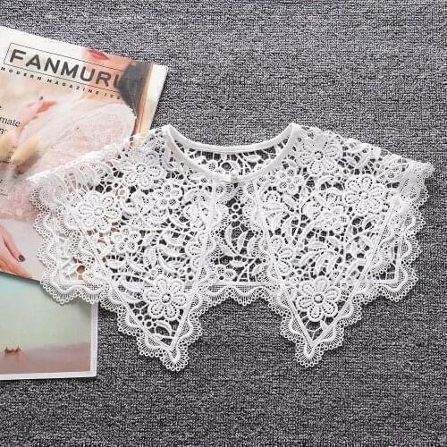 Floral Embroidery Fake Collar for Women White Lace False Collar Shawl Wrap Female Bowtie Necklace Decorative Nep Kraagie