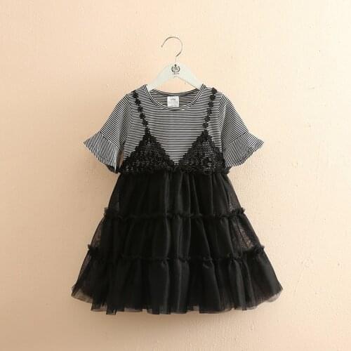 Baby Fake Two-piece Dress 2020 Summer New Girl Childrens Clothing Childrens Striped Dress