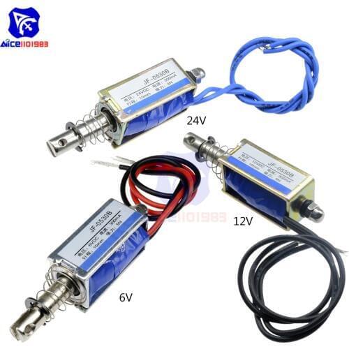 Diymore JF-0530B Electromagnet DC 6V/12V/24V 300mA 5N/10mm Precise Pull-Push-Type Linear Motion Solenoid Electromagnet with Wire