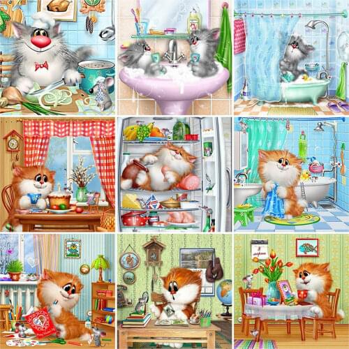 HUACAN Diamond Painting Full Square Cat Diamond Embroidery Cartoon Diamond Mosaic Picture Of Rhinestones Handmade Decor Home