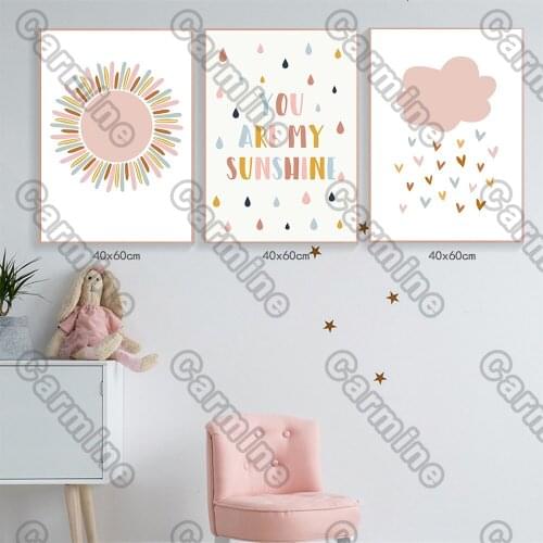 Poster Cartoon Sun Rain Cloud Rainbow Canvas Painting Wall Art Home Decoration for Living Room and Bedroom Frameless Style