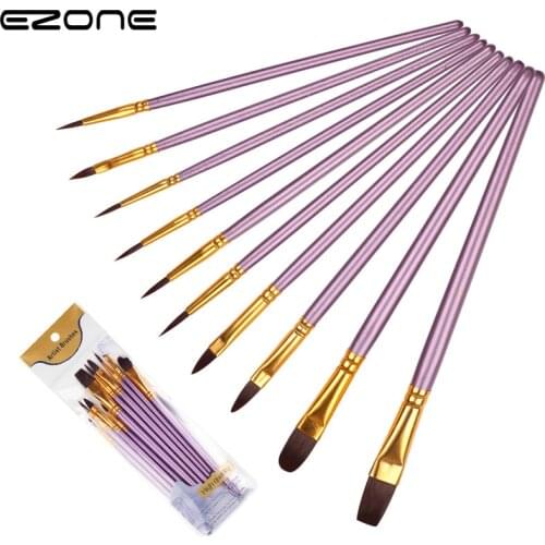 EZONE 10Pcs/Set Purple Wood Pen Pole Nylon Wool Watercolor Painting Brush DIY Watercolor Pen for Artists Painters Beginners