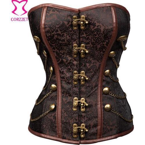 Brown Espartilhos E Corpetes Plus Size Waist Trainer Corset Burlesque Costumes For Women Corsetto Steampunk Corsets And Bustiers