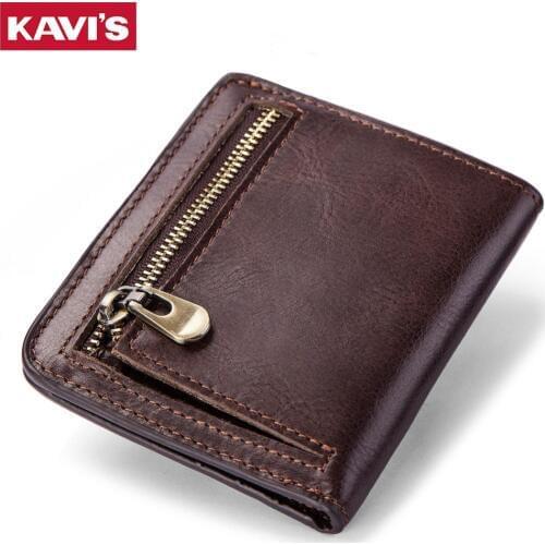 KAVIS Small Card Holder Genuine Leather Wallet Men Male Coin Purse Mini Portomonee Clamp for Money Bag Slim for Zipper Pocket