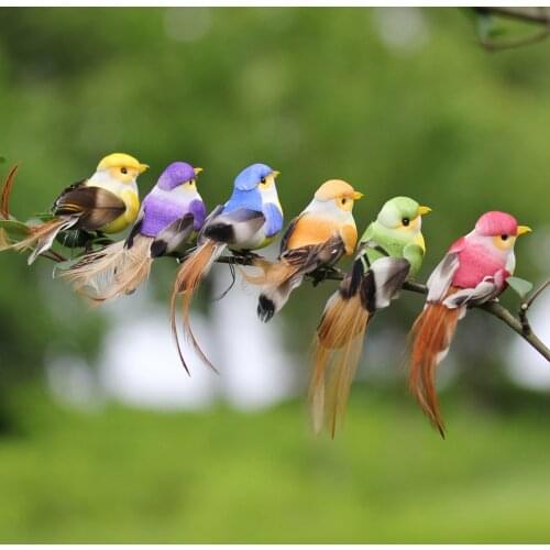 Beautiful Artificial Mini Crafts Fake Birds Gardening Feathers Durable Props Ornaments 12pcs Colorful Home Decoration