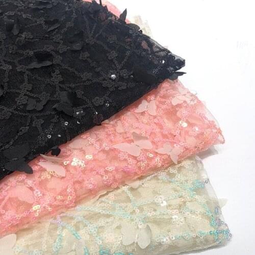 2 yards/Pack New mesh 3D butterfly sequin lace fabric DIY wedding dress childrens accessories