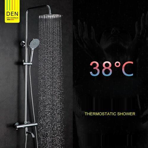 Bathroom Brass Chrome Wall Mounted Intelligent rmostatic Shower Set SUS304 stainless steel 25cm*25cm 10'' Round Shower Head
