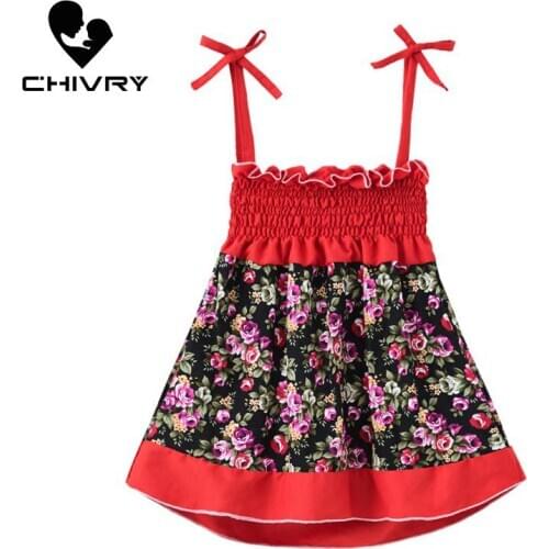 2020 Little Girls Summer Dress Lacing Floral Patchwork Princess Dresses Kids Baby Girls Sling Strapless Sleeveless A-line Dress