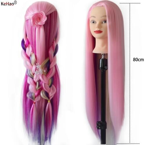 Training head with colorful hair 80cm very long synthetic hair for braiding hairstyle doll Head hairdressing head mannequin